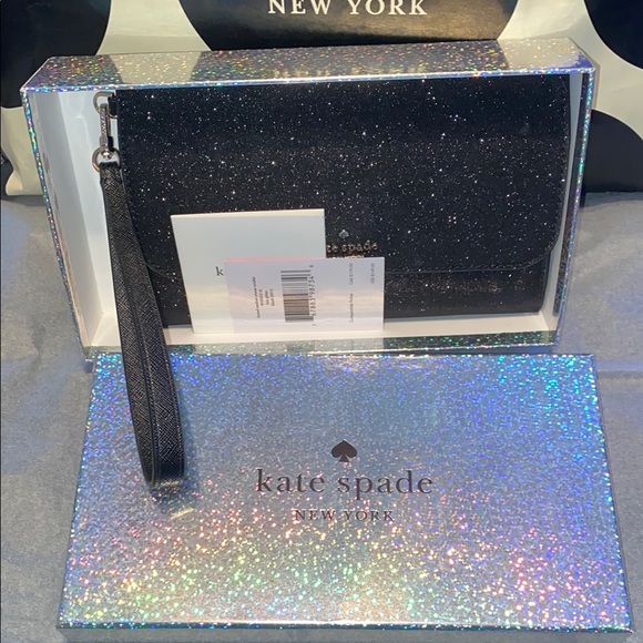 Kate Spade Black Glitter Wristlet NWT